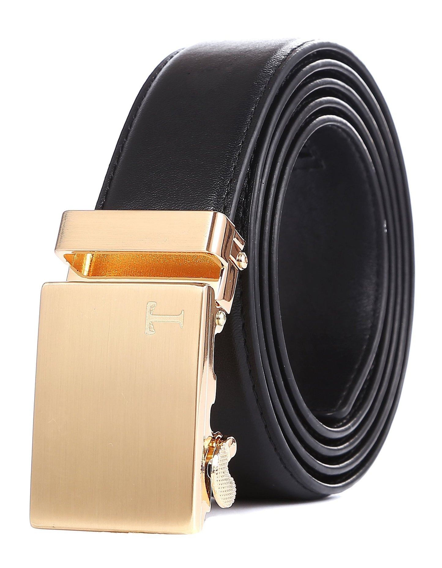 Tonywell Men's Leather Ratchet Belt with Automatic Buckle, 1 3/8" Wide, Trim to Fit Dress Casual Belts