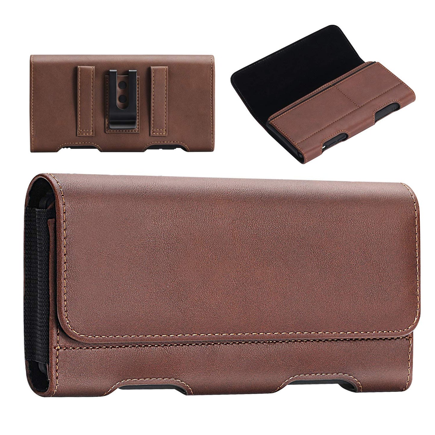 BECPLT for iPhone 17 Pro Max 16/15/14/13/12/11 Plus Holster Case Belt Clip Case Leather Holster Pouch with Card Holder for Galaxy S25+ S24/S23/S22/S21 Plus Brown