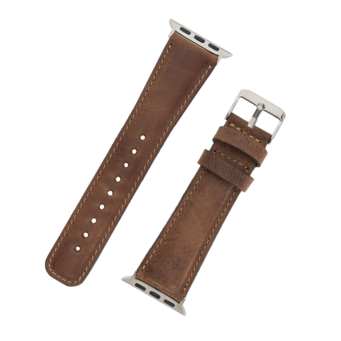 benvato Premium Handmade Leather Watch Band for Apple Watch SE 3 2 1 & Series 11 10 9 8 7 6 5 4 3 2 1 fits 42mm 41mm 40mm 38mm (Saddle Brown w/Silver Connector&Clasp)