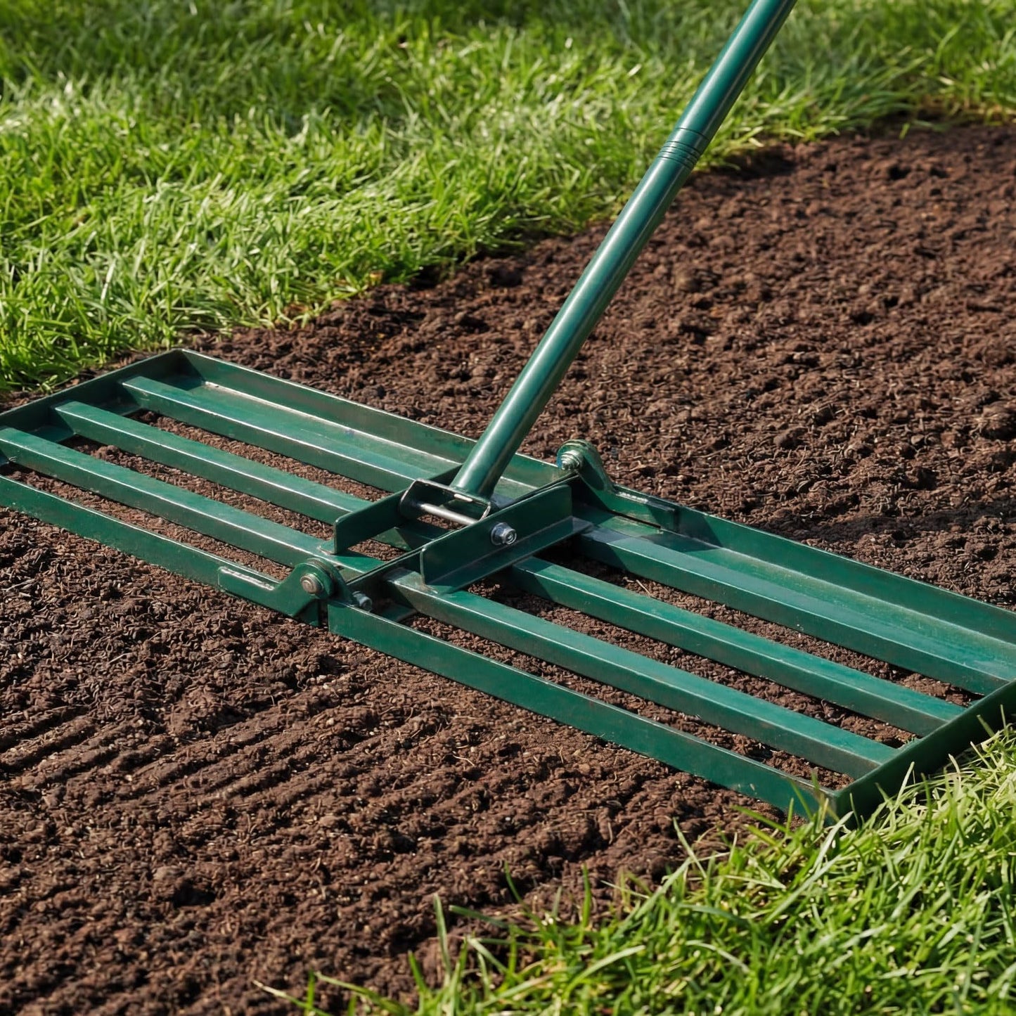 Gisafai Lawn Leveling Rake 30"x10" Heavy Duty Carbon Steel, 72" Adjustable Long Handle, Leveler Tool for Yard Garden Golf Course Soil Dirt Ground Surface Leveling