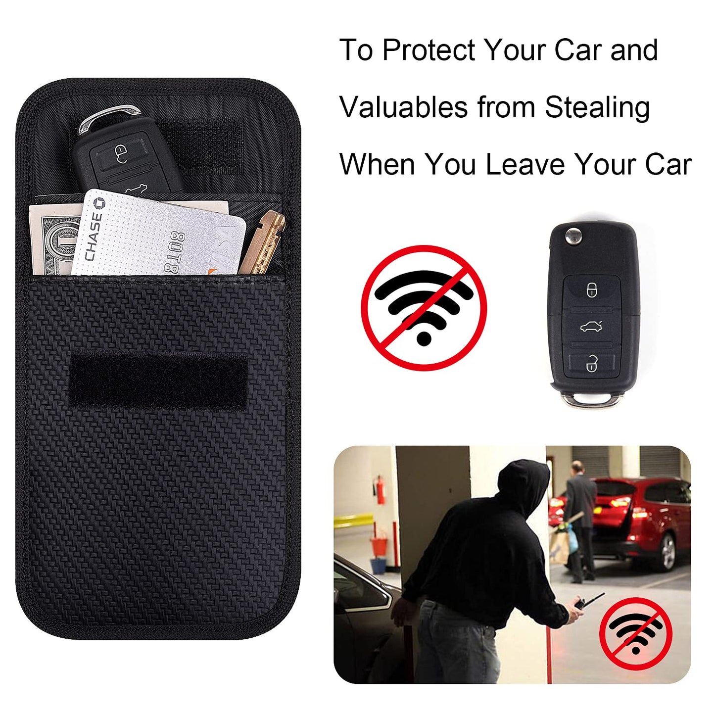 Wisdompro Faraday Pouch: RFID Blocking Anti-Theft Remote Key Protector, Black (2 Pack Pu Leather), Modern