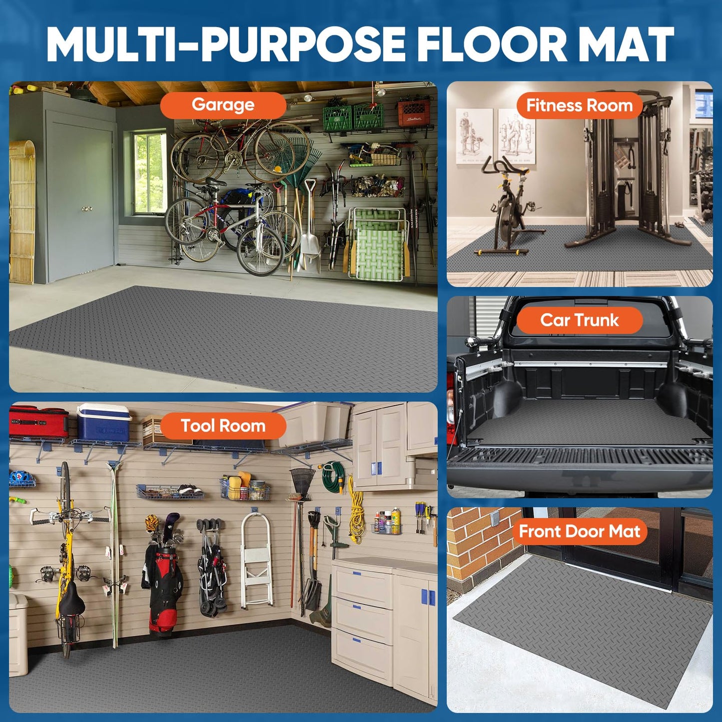 FAHKNS 7.5 x 17 FT Garage Floor Mat, Thickened Diamond Plate PVC Garage Parking Mat, Waterproof Rubber Trailer Mat Garage Tire Mats forCar, Trailer, SUV, Basement, Gym, Shed - Gray
