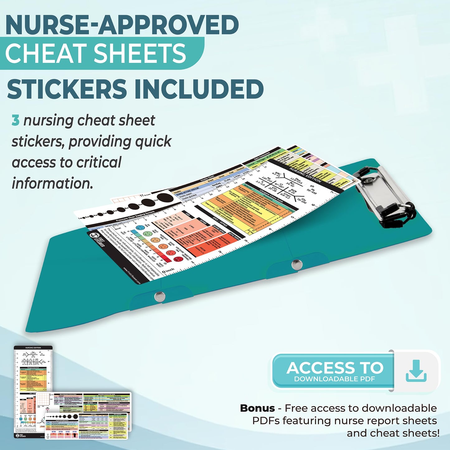 First Lifesaver Foldable Nurse Clipboard, 3 Layers Aluminum, Teal Blue