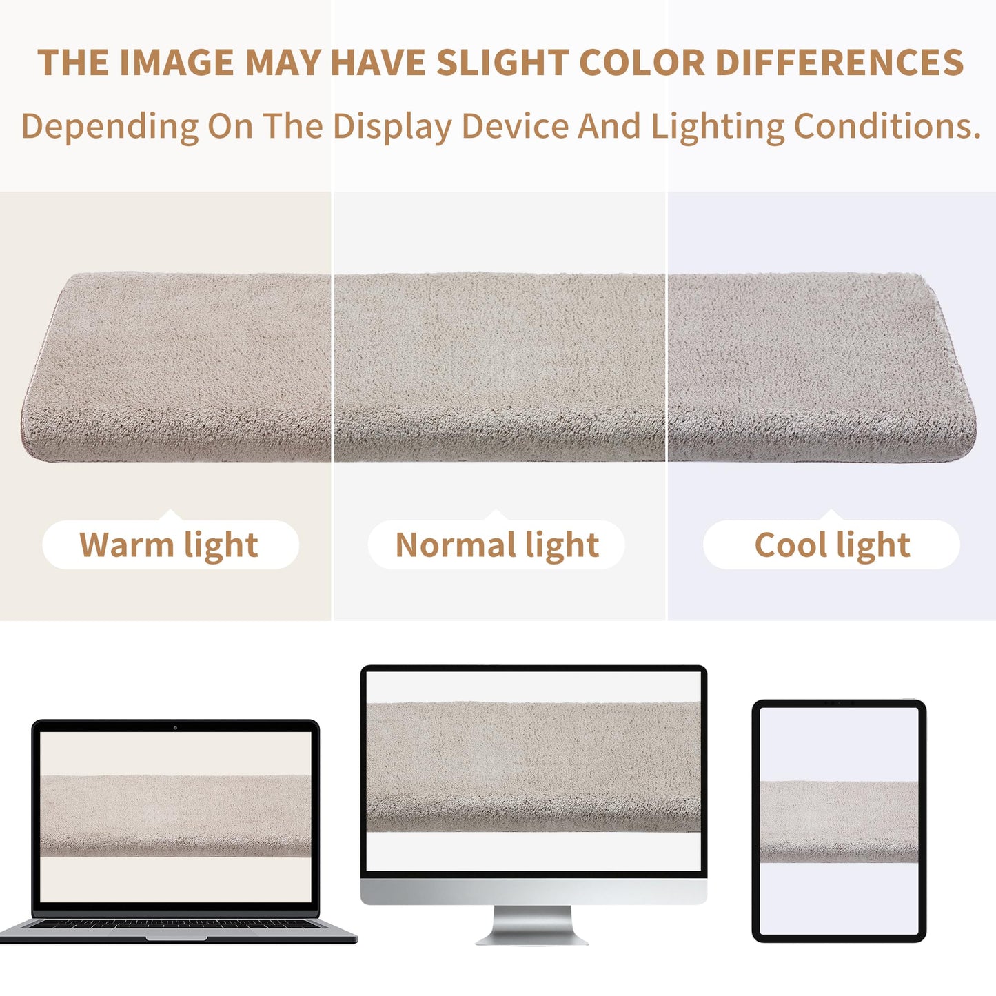 NEKL Bullnose Stair Treads Non Slip 9.5" x 32", 14 Pcs Ultra Plush Carpet Stair Treads for Wooden Steps Indoor with Edge Protection, Reusable Peel and Stick TPU Backing Stair Runner Rugs - Beige Gray