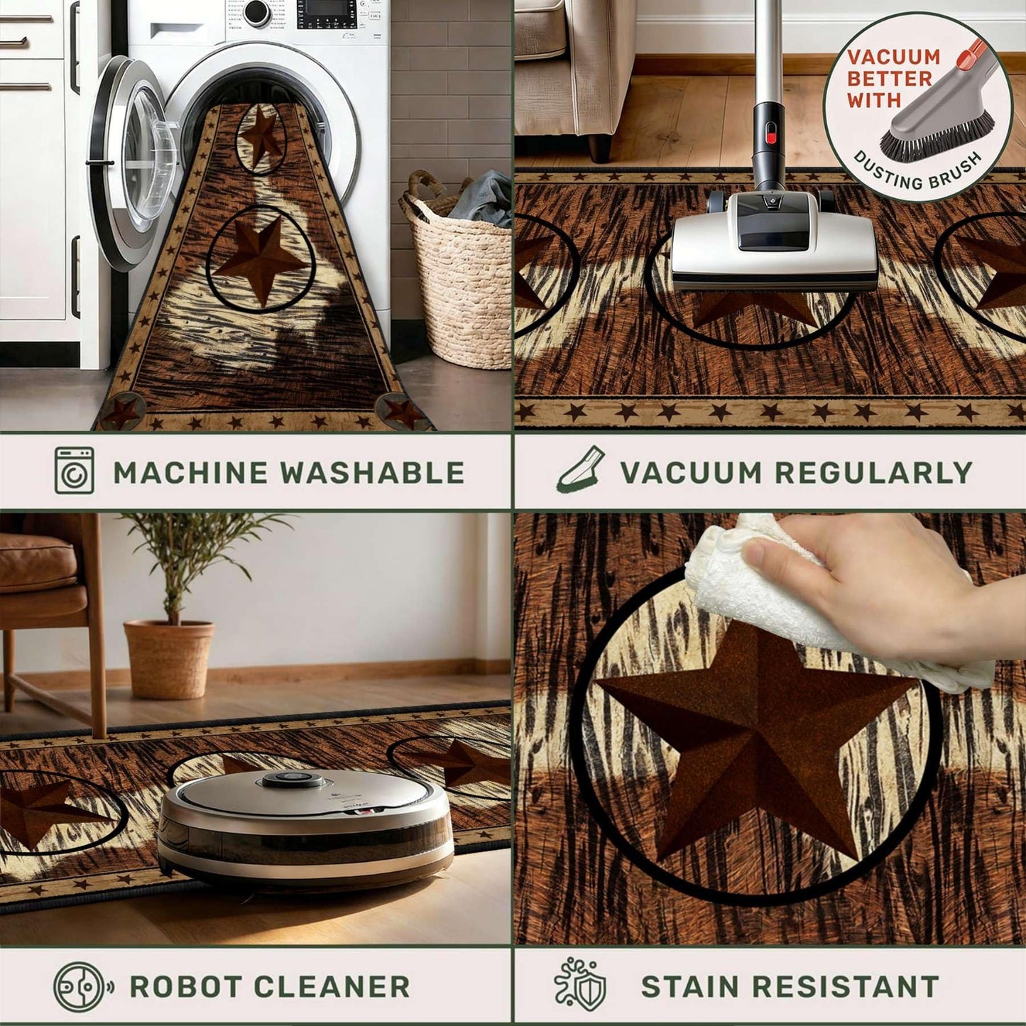 CRJMKS 2.6x7 Western Rugs for Hallway Rustic Brown Texas Stars Long Runner Rug,Native American Tribal Inspired Indoor Accent Throw Carpet for Farmhouse Bathroom Rug Non Slip Easy to Clean
