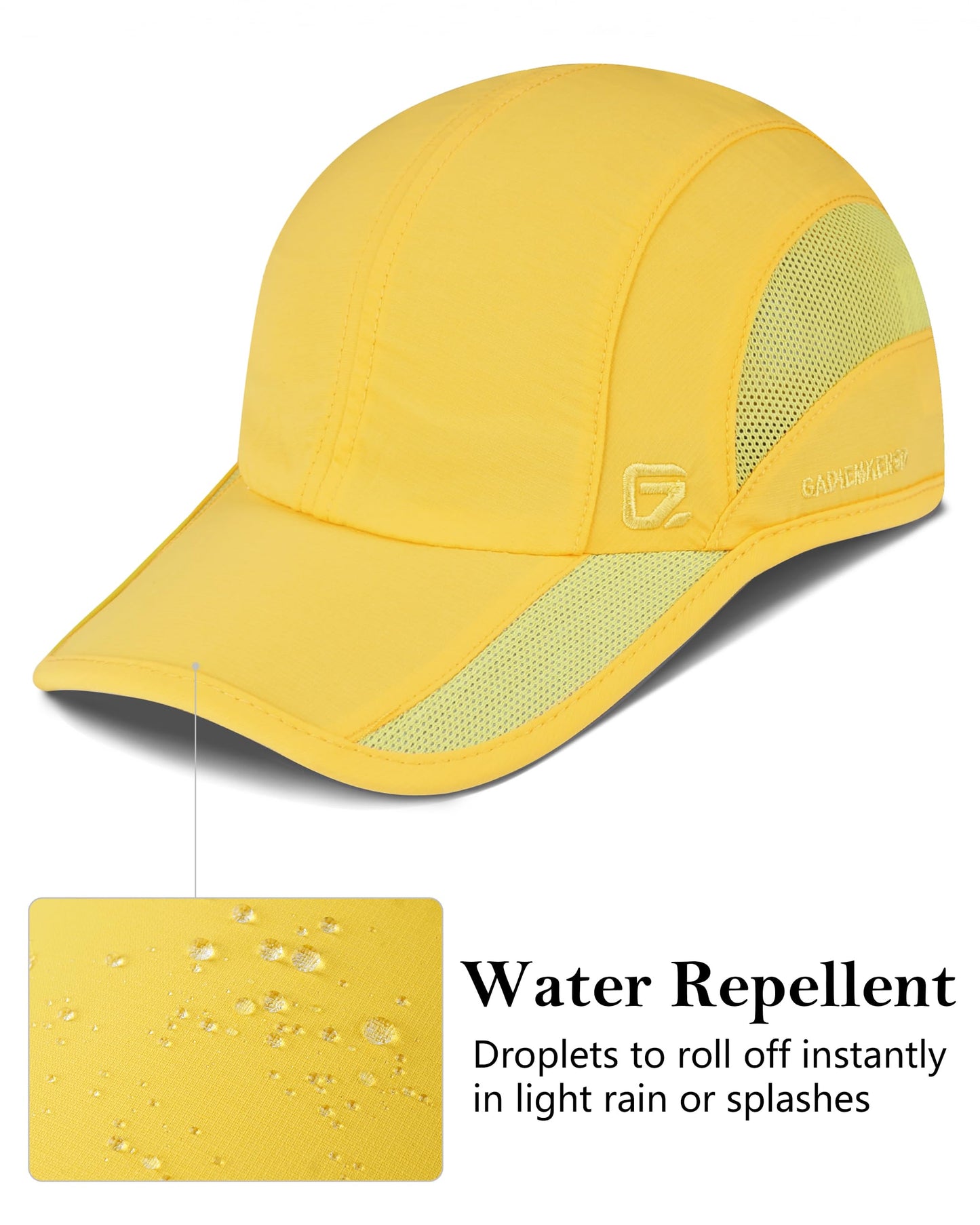 GADIEMKENSD Cooling Running Hat Quick Dry Summer Baseball Cap UPF50+ Sports Sun Caps Breathable Mesh Trucker Dad Hats Unstructured for Golf Tennis Hiking Gym Travel Camping Yellow S/M 6 7/8-7 1/4