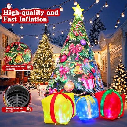 GOOSH 7.8 FT Christmas Inflatables Tree Outdoor Decorations Blow Up Christmas Tree Gift Box Yard with Colorful Light for Holiday Party Indoor Garden Lawn Decor (Pink)