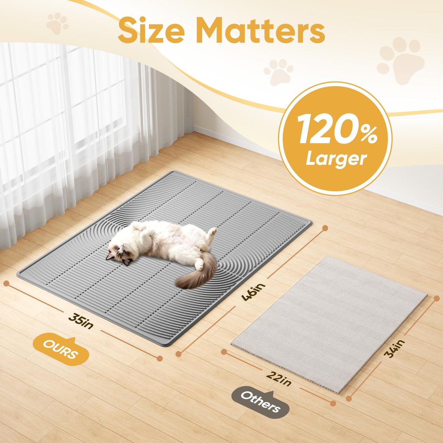 TRZZ XXL Extra Large Cat Litter Mat, Silicone Litter Box Mat for Floor, Waterproof & Non-Slip, Easy to Clean, Cat Litter Trapping Mat & Kitty Litter Catcher for Scatter Control (Gray)