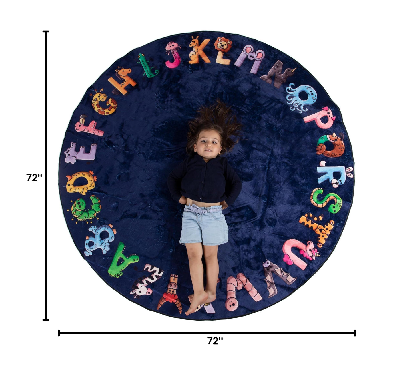 Malamaa ABC Alphabet Rug for Kids – 6 ft Round Blue Play Mat for Toddlers & Babies, Soft Nursery Decor for Learning Letters, Classroom & Playroom Area Mat