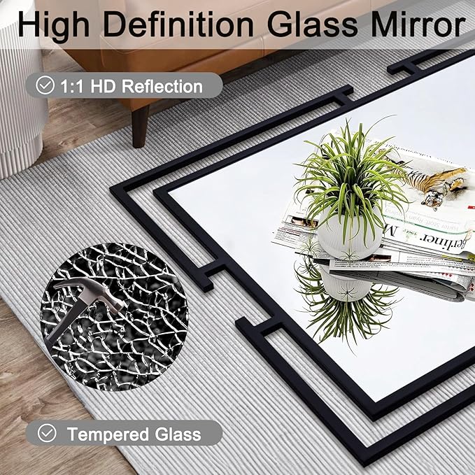Large Decorative Wall Mirror, 54"x27" Black Mirror Wall Decor with Metal Frame for Living Room, Bedroom, Farmhouse, Horizontal/Vertical