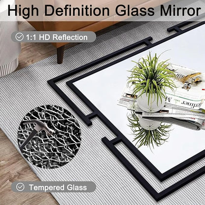 Large Decorative Wall Mirror, 24"x36" Black Mirror for Bathroom, Tempered Mirror Wall Decor with Metal Frame for Living Room, Modern Farmhouse Mirror, Horizontal/Vertical