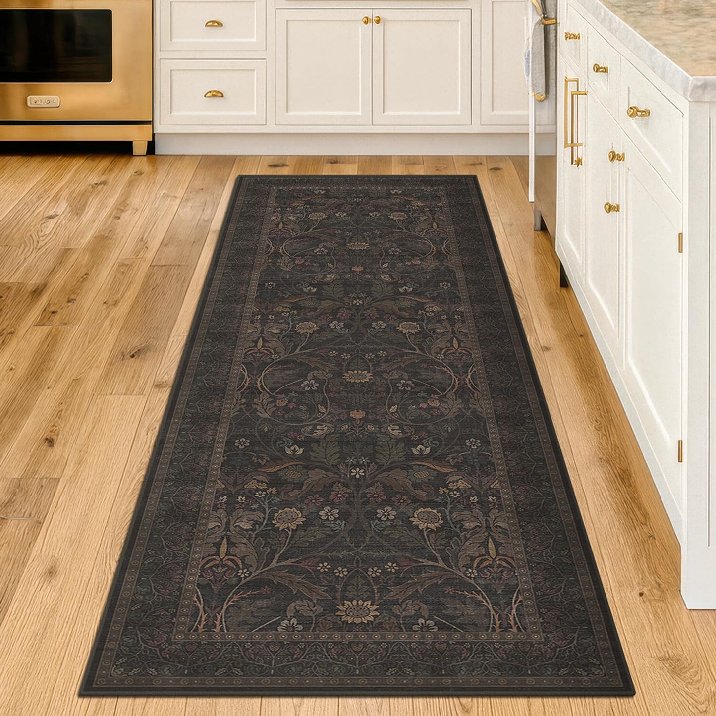 Washable 2x6 Kitchen Rugs Non Slip - Dark Brown Hallway Runner Rug, Farmhouse Non Slip Floral Botanical Bathroom Mats, Southwestern Cabin Bedroom, Hall Way Low Pile Carpet