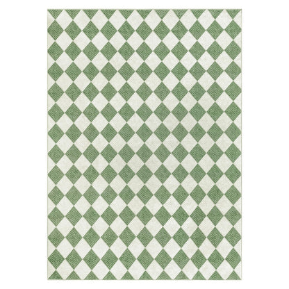 Kiginara Washable Green Checkered Rug 5x7, Non-Slip Low Pile Area Rug for Living Room, Bedroom, Nursery, Modern Neutral Farmhouse Diamond Carpet, Pet & Kid Friendly