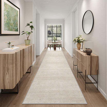 Art&Tuft Runner Rug Non-Slip - 2x12 Runner Rugs for Hallways, Washable Rugs Runners, Low-Pile, Soft Distressed Carpet Hallway Runner for Bedroom Bathroom Kitchen Laundry Living Room, Beige