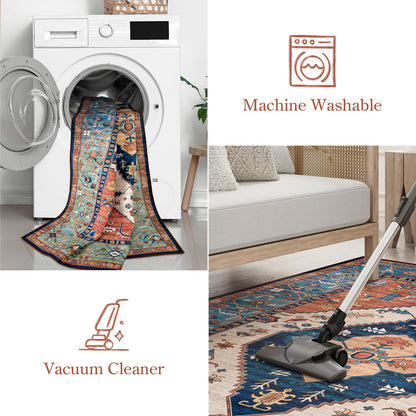 Lahome Area Rugs 9x12 Living Room - Boho Non-Slip Washable Rug Ultra-Thin Stain Resistant Large Carpet Throw Non Shedding Dining Room Mat, Oriental Print Carpet for Bedroom Adelyn (Rust, 9'x12')