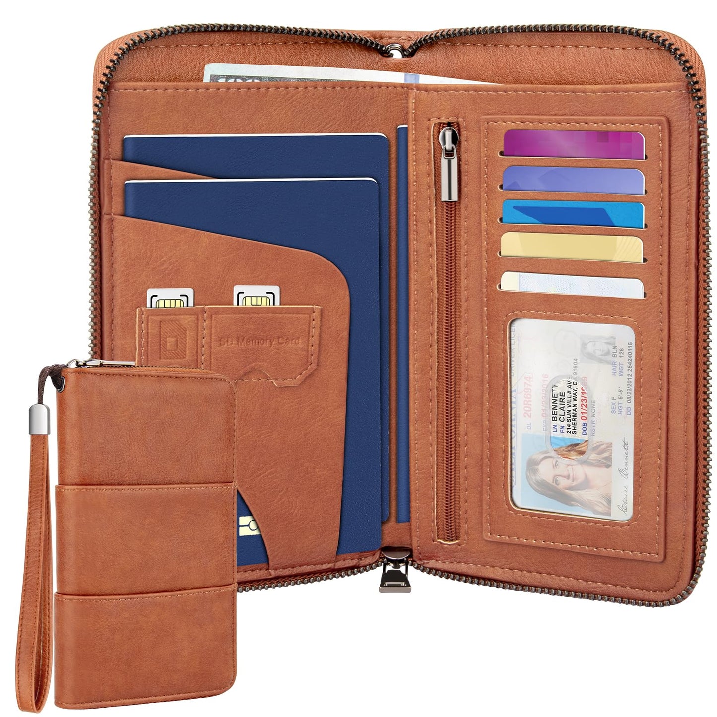 ZENTREON Family Passport Holder Wallet with Zipper, RFID Blocking Travel Document Organizer, PU Leather Passport Wallet for Women Men, Passport Cover Travel Wallet for Boarding Pass, ID, Money, Ticket