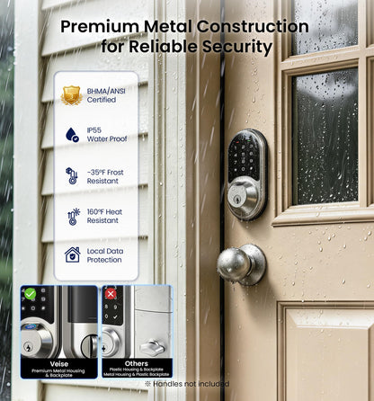 Veise RZ07 Fingerprint Smart Lock, 7-in-1 Smart Locks for Front Door, Keyless Entry Door Lock with App Control & Auto-Lock, Biometric Electronic Touchscreen Keypad Deadbolt, Satin Nickel
