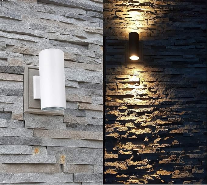 Outdoor Wall Sconce, Exterior Lighting with Dusk to Dawn Sensor - 2 Light Bulbs Included, Aluminum Waterproof Wall Mount Cylinder Design - Up Down Light Fixture for Porch, Garage and Patio