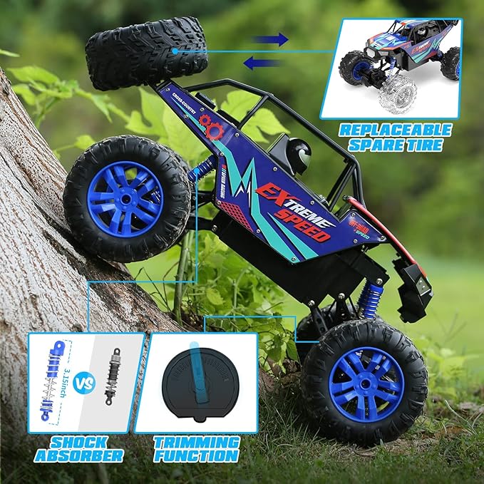 DEERC Large 1:8 Scale Upgraded Monster Truck Remote Control Car for Adults Boys Off Road RC Cars with Realistic Sound 2.4Ghz 4WD Rock Crawler Toy All Terrain Climbing 2 Batteries for 80 Min Play