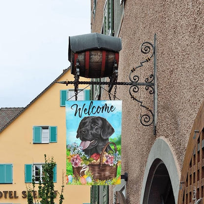 Labrador Dog Lab Happy Easter Black Flower Egg Garden Flag Welcome Party Outdoor Outside Decorations Picks Home House Garden Yard Decor 12x18 Inch