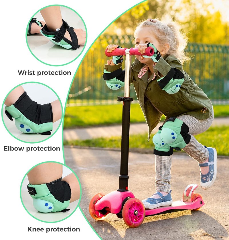 BOSONER Kids Knee Pads Set for 3-15 Year, Knee Elbow Pads and Wrist Guards for Boys/Girls, Child Protective Gear for Biking, Skating, Skateboarding, Roller Skating, Cycling, Scooter