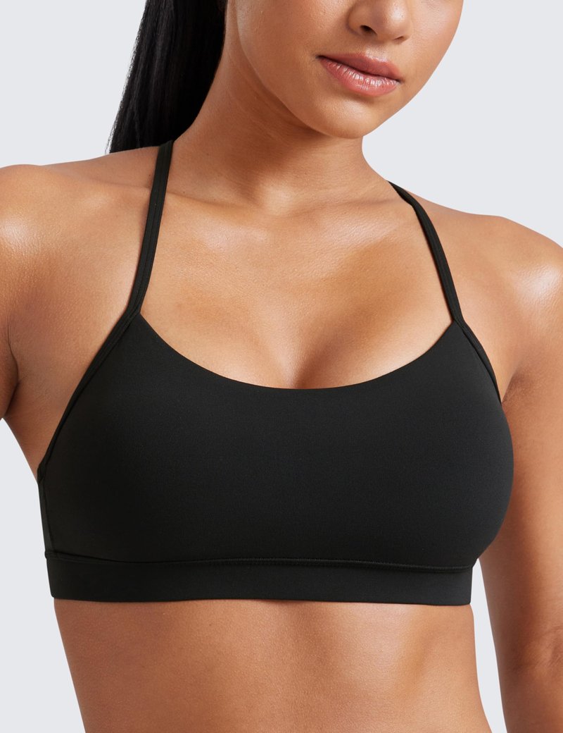 CRZ YOGA Butterluxe Y Back Sports Bras for Women - Padded Racerback Low Impact Spaghetti Thin Strap Workout Yoga Top Black Large