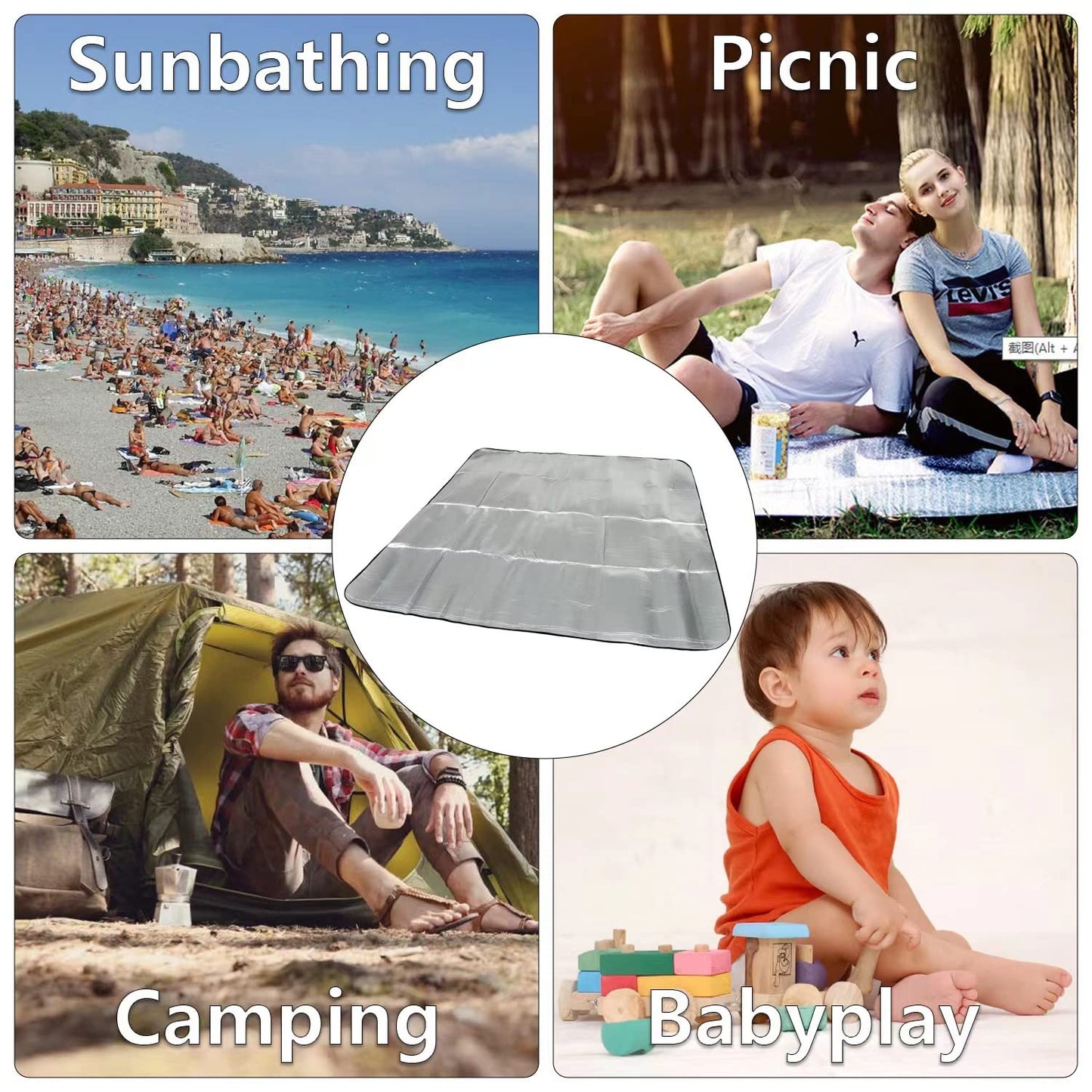 Wind Tour Outdoor Double-Sided Moisture-Proof Aluminum Foil Foam Pad Waterproof and Insulating Foil Mat Picnic Mat Camping Mat for Beach Tent and Camping (76.8 * 76.8")