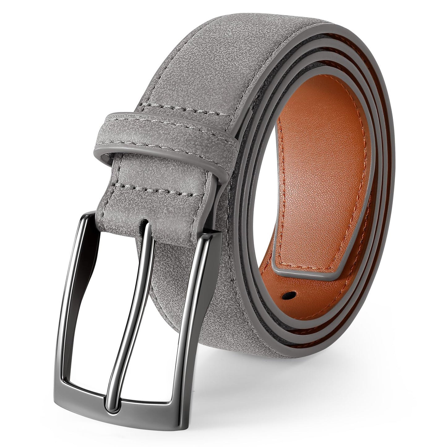 XZQTIVE Mens Suede Belt - 1 3/8" Genuine Leather Dress Belt for Jeans Dress Handmade Classic Every Day Belt, Gray (Fit Pant 31"-35")