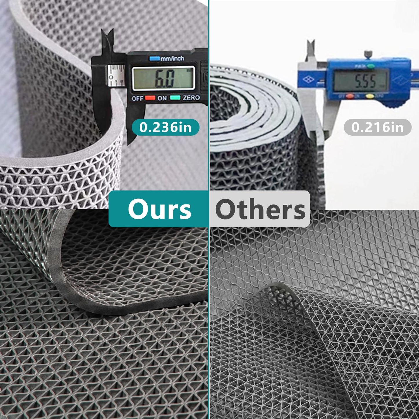 WochiTV Non Slip Drainage Mats PVC Pool Floor Mat 0.23'' Thick Outdoor Indoor Parking Space Mat for Bathroom Garage Basement Backyard Commercial Kitchen 3x3.3Ft, Grey