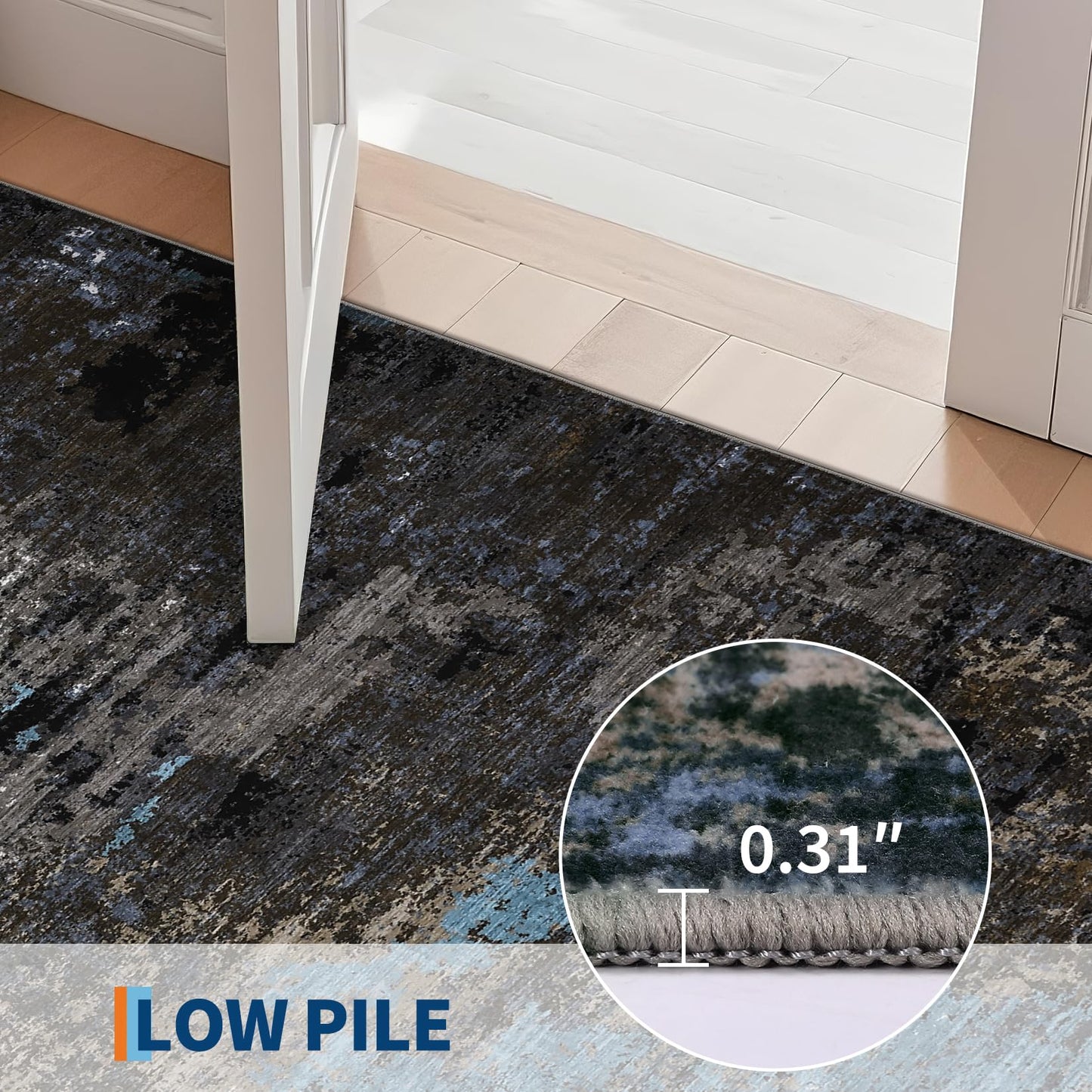 GarveeHome Washable Area Rugs 2x6 Non-Slip Abstract Runner Rugs, Ultra-Soft Low Pile Floor Cover, Stain Resistant Contemporary Indoor Floor Carpet for Hallway, Bedroom, Laundry, Grey Brown