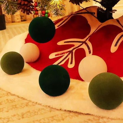 Amooca 3.15in Large Christmas Balls Ornaments Flocking Xmas Tree Hanging Decoration New Year Holiday Party Baubles 6pc Set White Green