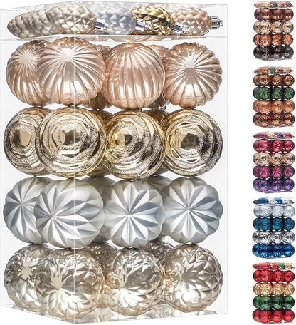 JORNOY Christmas Tree Ornaments - 2.36inch/60mm Shatterproof Ornaments for Christmas Tree Set Plastic Decorative Hanging Balls Ornaments for Xmas Tree Decorations, 40ct (Champagne)