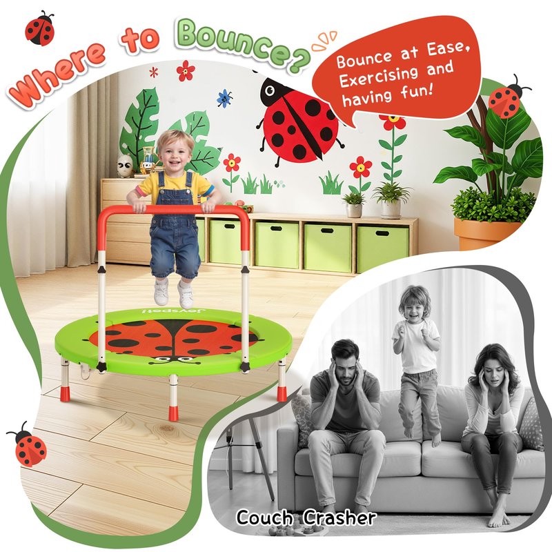 3FT Toddler Trampoline, 36” Foldable Mini Trampoline with Adjustable Handle for Kids Ages 3-6, ASTM Certified Indoor Outdoor Kids Jumper with Safety Padded Cover, Boy Girl Gift Supports 100LBS