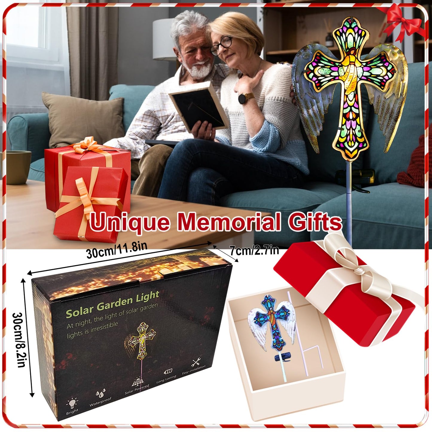 YJFWAL Solar Glass Cross Garden Stake Light, Cemetery Decorations for Grave Outdoor Lights, Easter Jesus Cross Angel Wings Sympathy Memorial Day Decor, for Garden Lawn Yard Patio