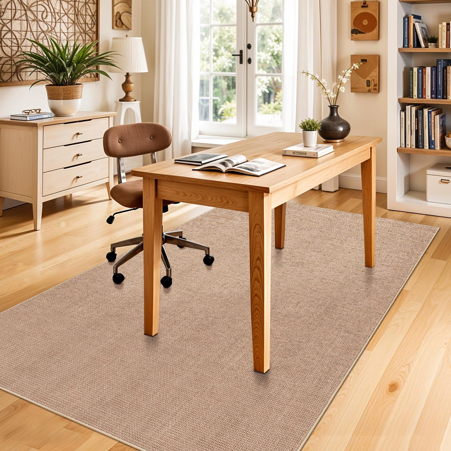 BYYVOO 4x6 Jute Area Rug Washable: Non-Slip Indoor Floor Mat - Carpet for Living Room Entryway Kitchen Dining Room - Thin Low Pile Rugs Braided Woven Durable Farmhouse Decor (Beige,4x6)