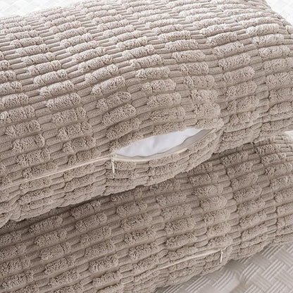 Fancy Homi Taupe Long Lumbar Decorative Throw Pillow Covers 14x36 Inch for Bed Couch Bed Sofa, Rustic Farmhouse Boho Room Decor, Soft Striped Corduroy Rectangle Cushion Case 35x91 cm