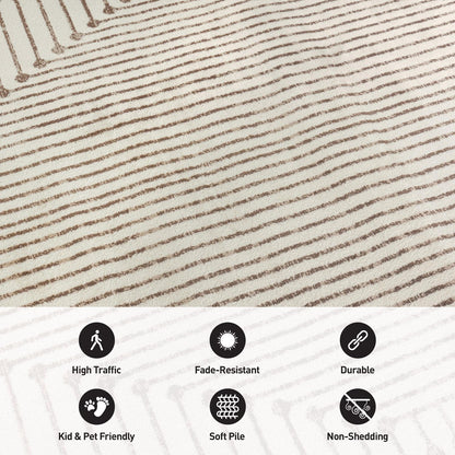 Rugshop Beige and Brown Geometric Area Rug – Soft Abstract Line Pattern Carpet for Living Room, Bedroom, or Office – Contemporary Neutral Decor Accent 4' x 6' Beige