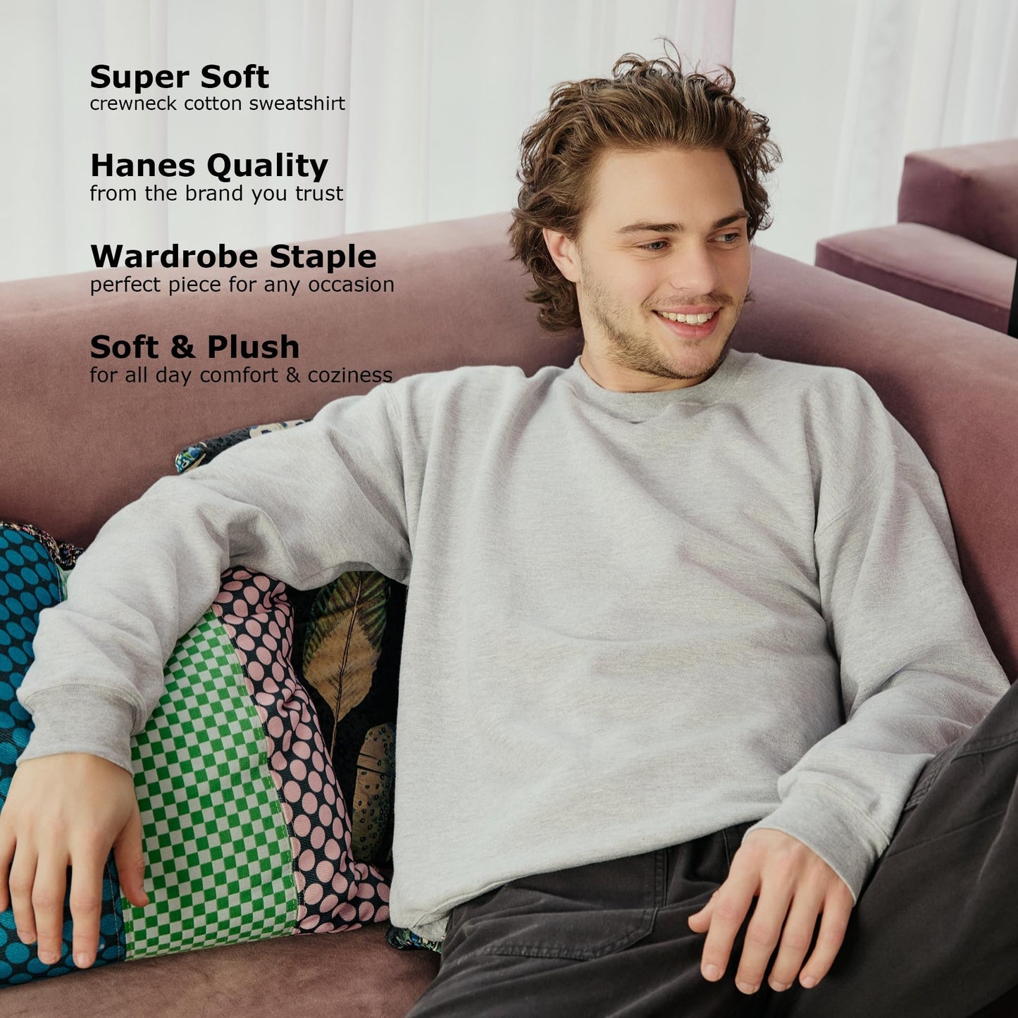 Hanes Men's EcoSmart Sweatshirt, Black, Large
