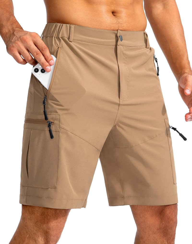 Pudolla Men's Hiking Cargo Shorts 9" Lightweight Outdoor Work Shorts for Men Travel Golf Camping Casual with 5 Zipper Pockets(Dark Khaki 3X-Large)