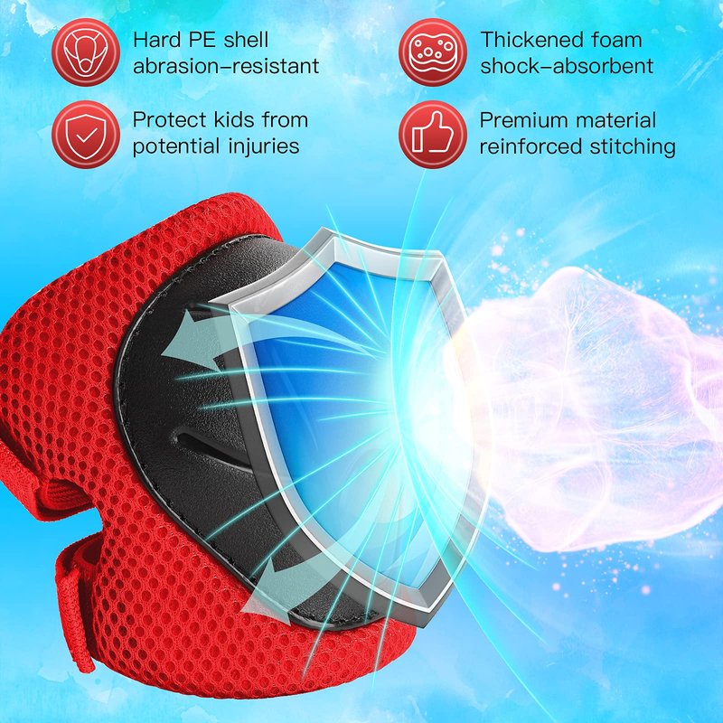 Wemfg Kids Protective Gear Set Knee Pads for Kids 7-13 Years Toddler Knee and Elbow Pads with Wrist Guards 3 in 1 for Skating Cycling Bike Rollerblading Scooter(Red)