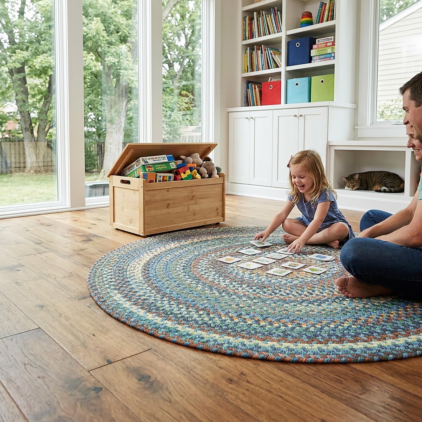 Capel American Heritage Legacy Blue 3-Feet Round Braided Rug | USA Made, Premium Wool Blend, Reversible