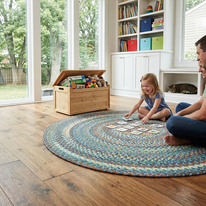 Capel American Heritage Legacy Blue 3-Feet Round Braided Rug | USA Made, Premium Wool Blend, Reversible
