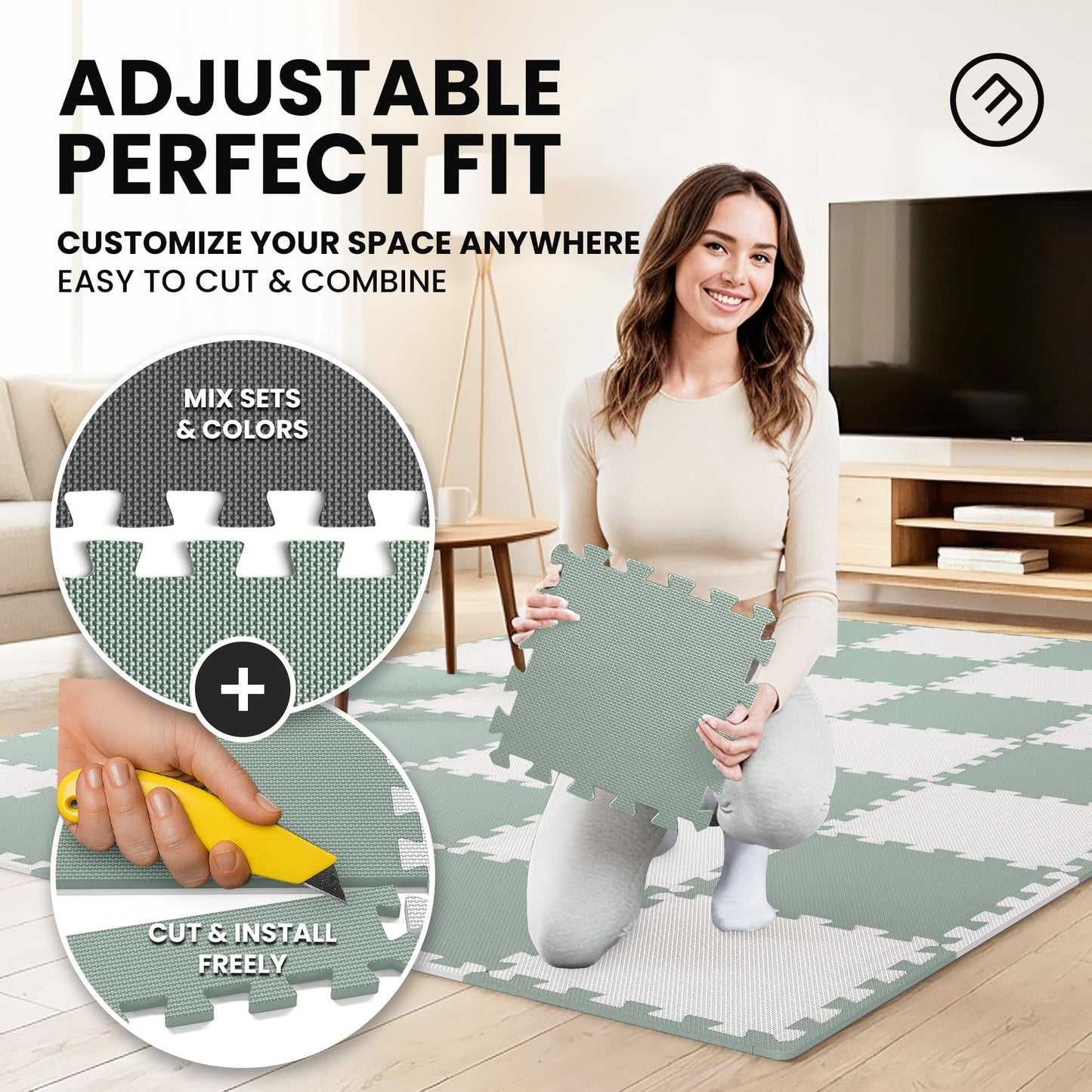 bemaxx Gym Mats Set - 18 pcs EVA Interlocking Foam Floor Tiles (12.6"x12.6"x0.4") 18sqft Protective Gym Flooring Sports Home Workout Exercise Mats Puzzle Garage Fitness Play-Room Pool Treadmill Bike