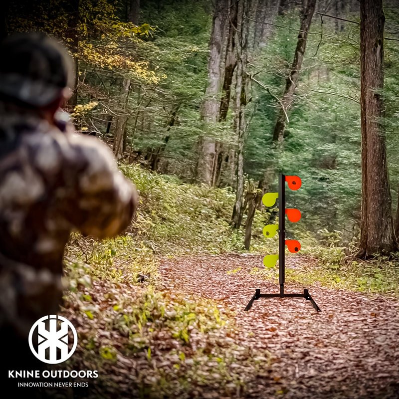KNINE OUTDOORS AR500 Dueling Tree Target Kit, Angle-Adjustable Stand, 6-Piece 3/8" Thickness Steel Paddles in 6" Diameter, Steel Target for Shooting