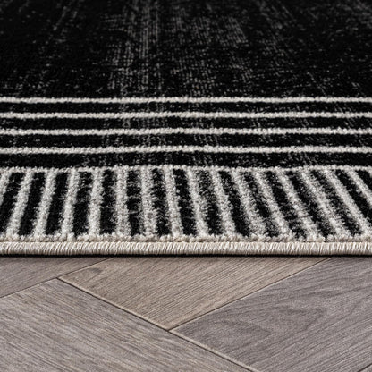 Rugshop Contemporary Geometric Bordered Runner Rug for Hallway,Entryway,Kitchen Rug Low Pile Rug with Jute Backing 2' 3" x 12' Black