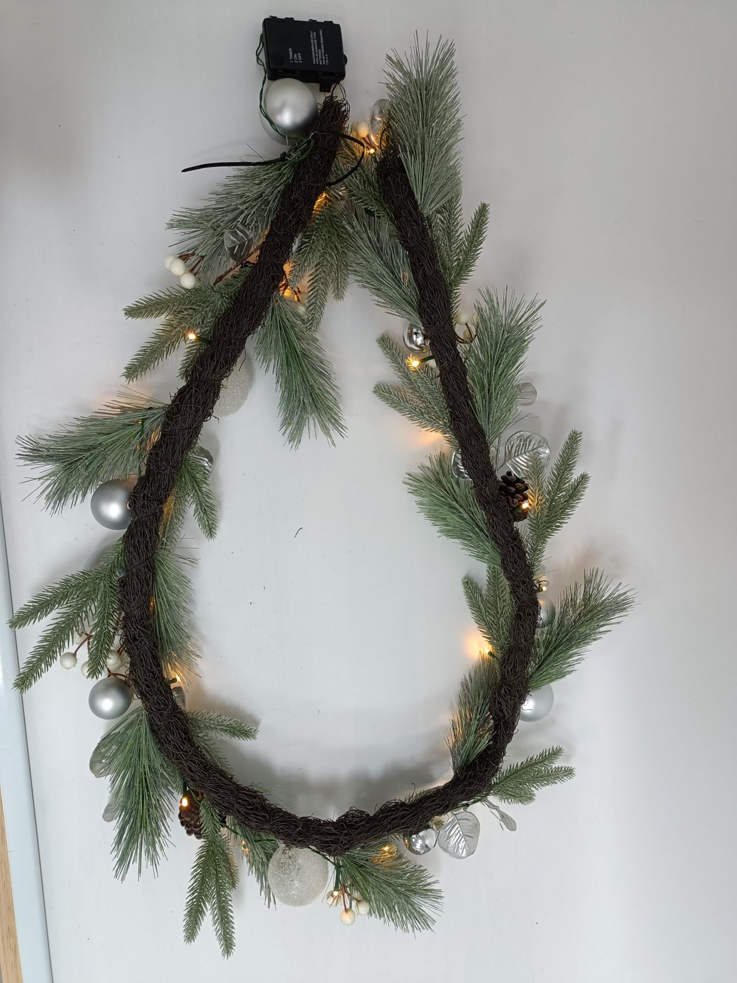 Valery Madelyn 6 Ft Pre-Lit Christmas Garland with Lights for Mantle, Lighted Outdoor Xmas Garland with Silvery White Ball Norfolk Pine for Home Stairs Fireplace Table Centerpiece Indoor Holiday Decor