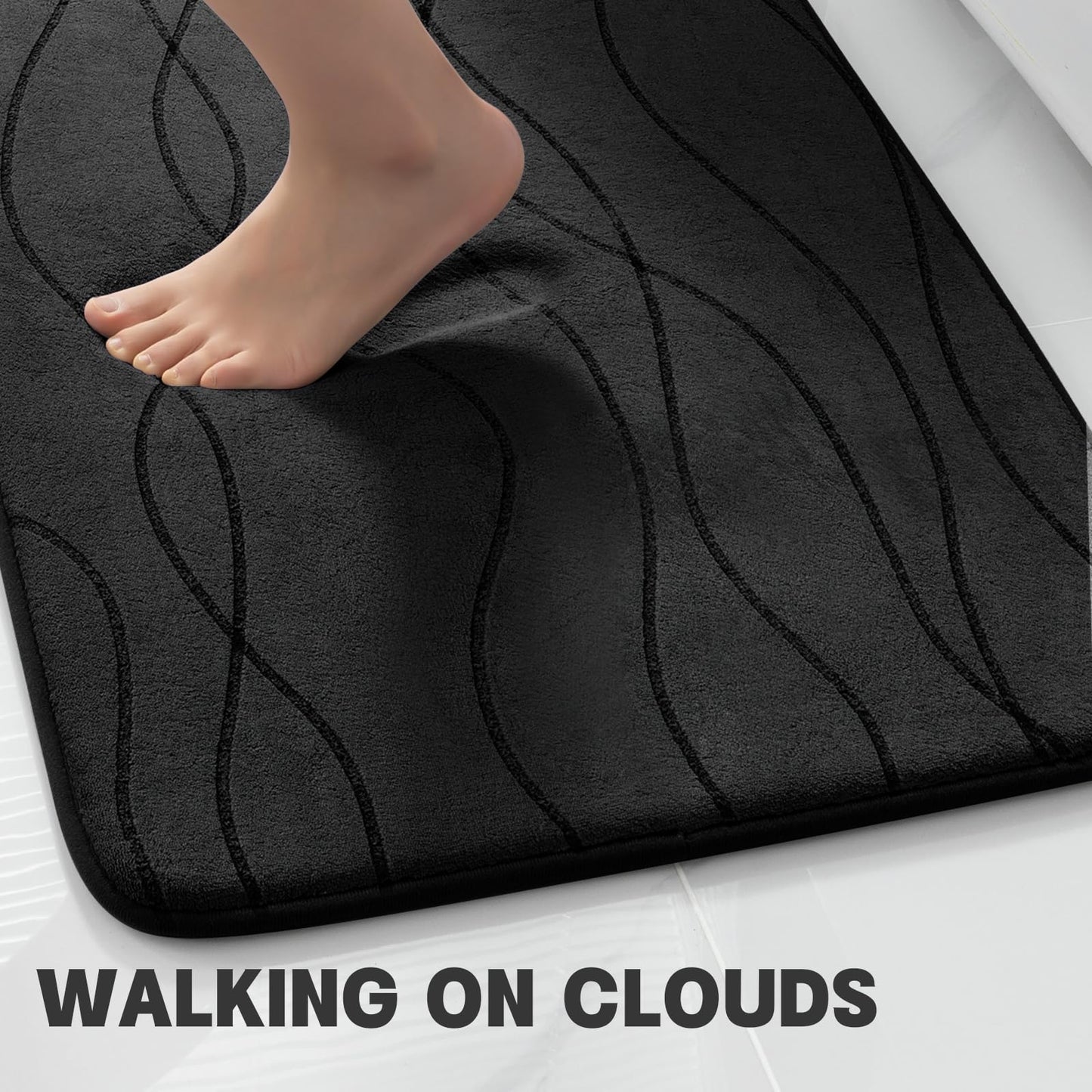 YIHOUSE Memory Foam Bathroom Rug Sets, Black, 3 Piece