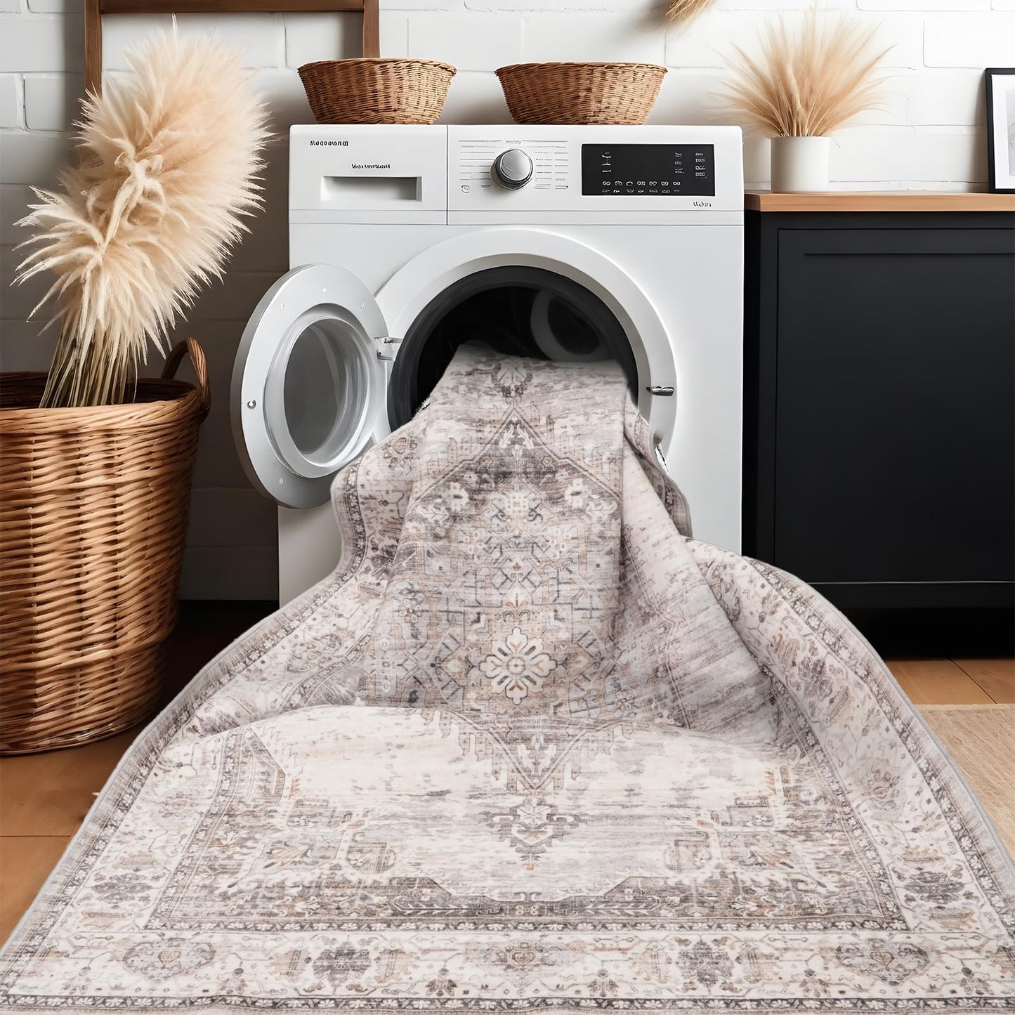 Washable Area Rugs 3x5 Entryway: Soft Low Pile Mat Machine Washable Indoor Doormat Lightweight Entry Rug Anti Slip Backing Rugs for Living Room Bedroom Kitchen Bathroom 3'x5' Beige