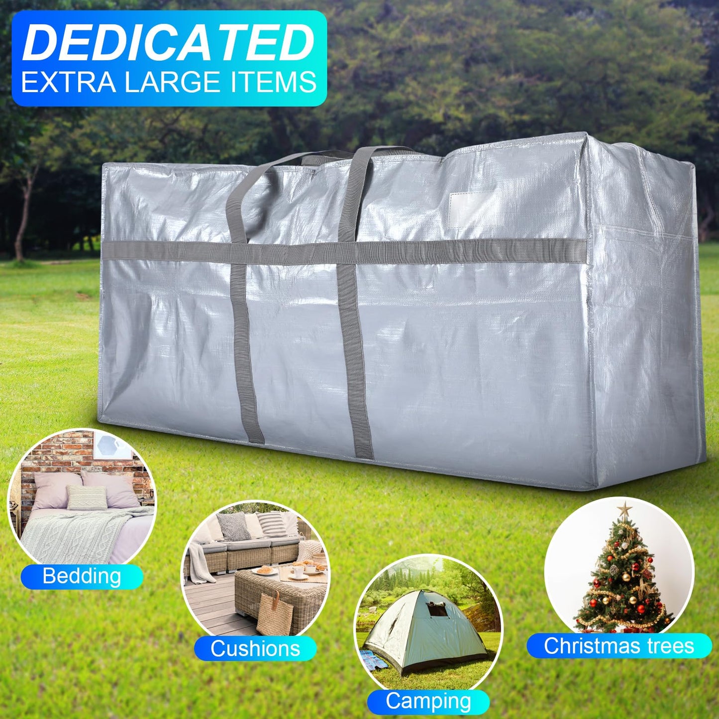 Clysee 4 Pcs 66 Gallon Extra Large Moving Bags Heavy Duty Storage Bag with Strong Zipper Handle Foldable XXL Jumbo Storage Tote Packing Moving Box for College Dorm Travel Cloth Duffle (Silver)