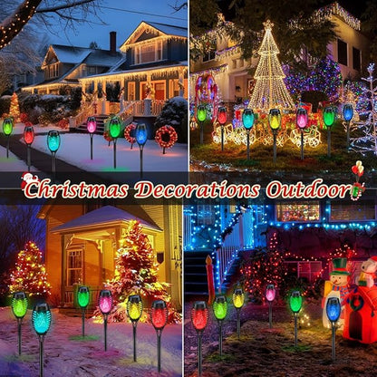 IkeeRuic Christmas Decorations Outdoor, Multicolor Solar Christmas Lights Outdoor with Flickering Flame, Solar Torch Light for Xmas Decor, Solar Powered Outside Lighting for Yard Pathway Patio Outside
